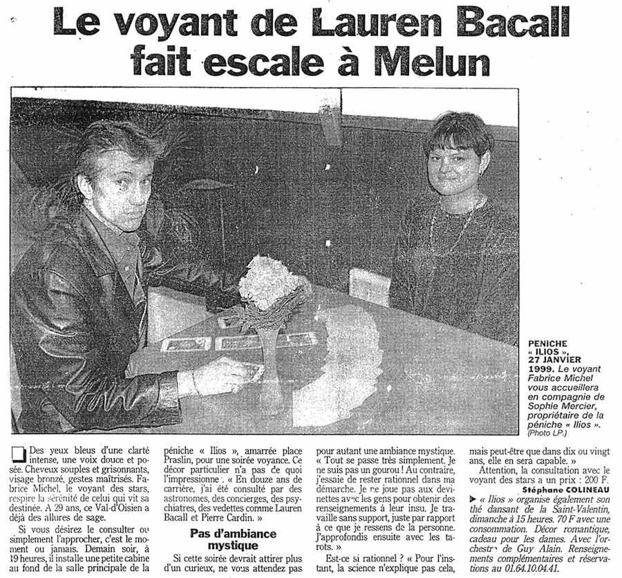 Article du Parisien : 'Le voyant de Lauren Bacall fait escale à Melun'