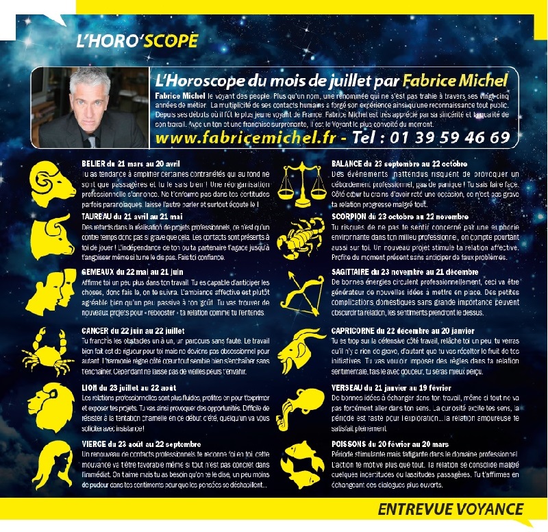 Horoscope dans le magazine Entrevue (Juillet 2014)